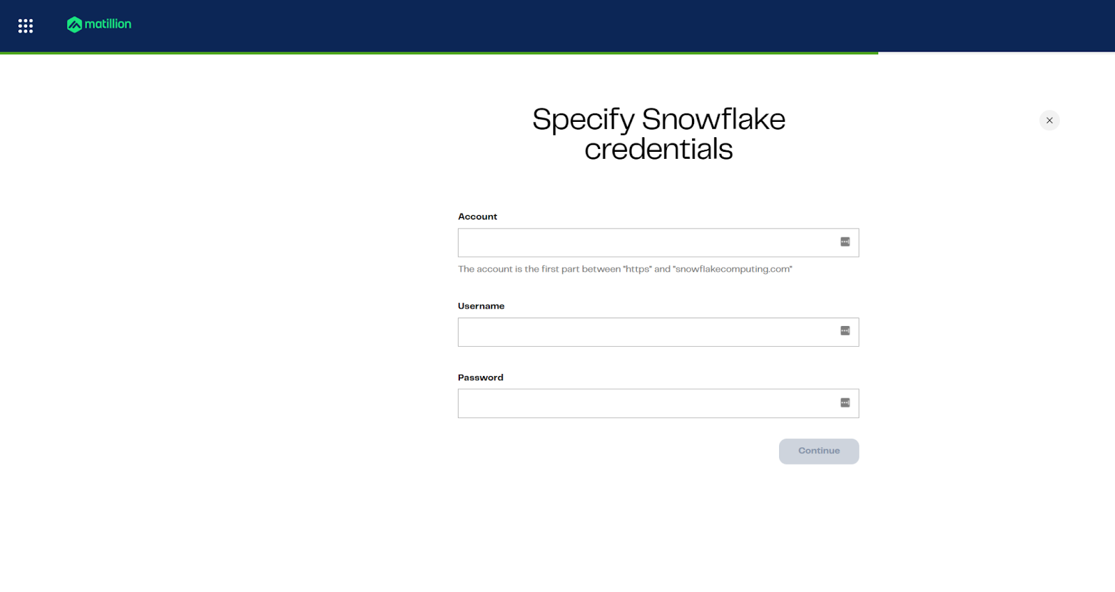 Matillion sign up - Warehouse credentials